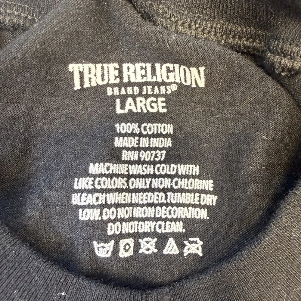 True Religion T-Shirt Men's Sz L Black Cotton Short Sleeve Gold Logo Graphic Tee